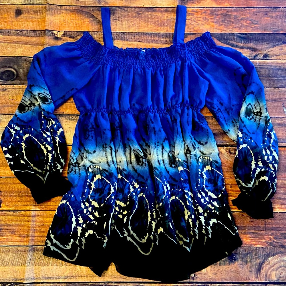 Royal blue sheer top